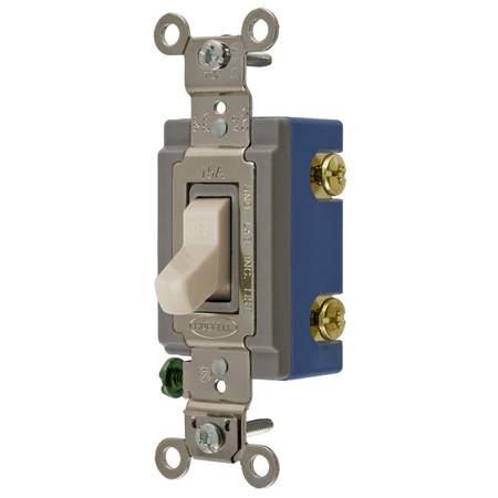 HUBBELL WIRING DEVICE-KELLEMS Extra Heavy Duty Industrial Grade, Toggle Switches, General Purpose AC, Single Pole, 15A 120/277V AC, Back and Side Wired Toggle HBL1201LA
